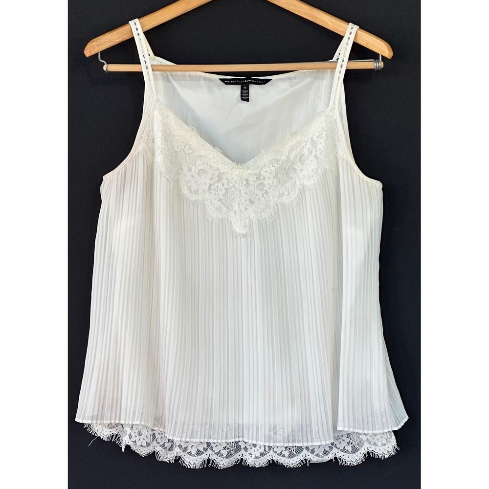 WHBM Camisole Pleated Lace Trim Womens S White Excellent
